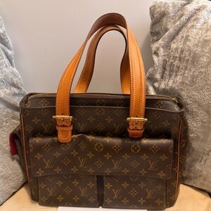 Louis Vuitton Monogram Canvas Satchel with Tan Leather Handles